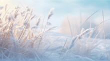 Winter Photo Background, Grass And Sky, Snowy Cold Landscape