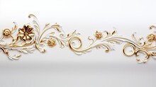 A Rich Golden Baroque Ornament Delicately Engraved On A Pristine White Background. The Intricate Details And Lavish Curves Of The Design Exude Opulence And Sophistication.