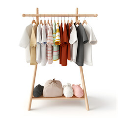 Wall Mural - 3d cartoon clothes on standing hanger isolated on white