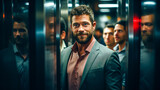 Fototapeta  - Homme sortant d'un ascenseur pour se rendre à son bureau
