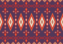 Abstract Ethnic Seamless Pattern, Geometric Shape Background, Red, Purple And Orange Colors, Design Templates For Wallpaper, Clothing, Carpet, Wrapping, Textile, Fabric