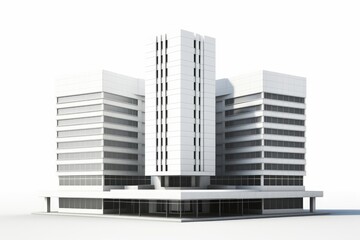 Wall Mural - Modern skyscaper building isolated, cutout white urban highrise cityscape and office firm background for architecture visual concept design assets infrastructure block, Generative AI
