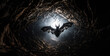 bat in the night, Hyper realistic portrait of a bat passing between two lea