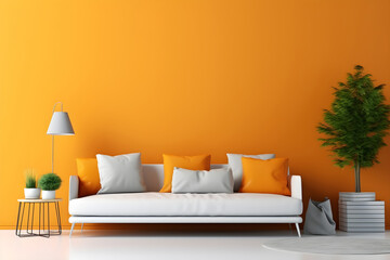 Wall Mural - Living room inside the house with bright orange color