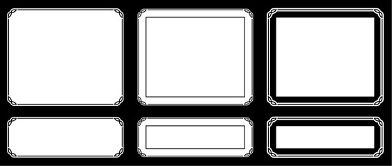 Wall Mural - vector blackboard border frames. black background with white frames in different shapes. elegant vin