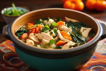 Sticker - healthy homemade chicken soup in a colorful bowl