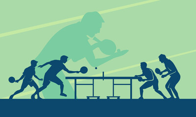 Wall Mural - premium illustration of table tennis or pingpong players playing together best for your digital grap