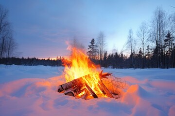 Poster - a bonfire surrounded by untouched winter snow