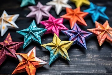 Canvas Print - folding decorative paper stars from colorful paper