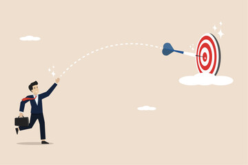 Wall Mural - business achievement, target success or career growth concept, confident businessman throwing darts 