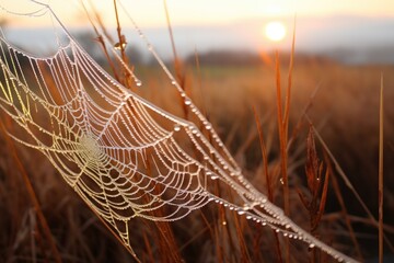 dew on a spider web at dawn