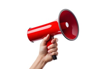 Hand holding megaphone isolated on a white background