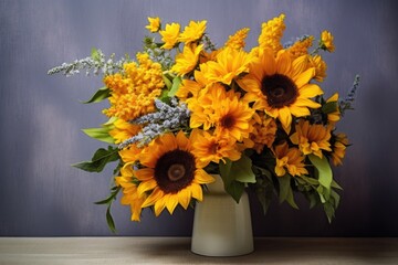 Poster - sunflower bouquet against a gray background