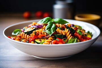 Sticker - colourful vegetable pasta in a white bowl