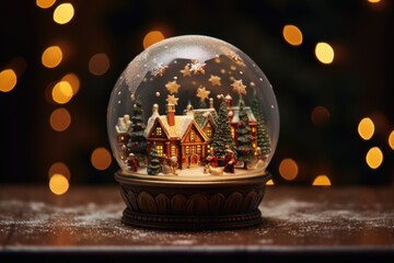 Poster - close-up of a snow globe ornament with festive scene