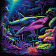 Shark and corals on a dark background
