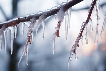 Poster - close-up of icicles hanging from a tree branch