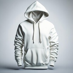 Blank white hoodie template. Hoodie sweatshirt long sleeve with clipping path, hoody for design mockup for print, isolated on grey background.