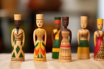 Wall Mural - handcrafted wooden african figurines as a kwanzaa gift