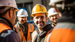 Happy of team construction worker working at construction site. Man smiling with workers in white construction industry.