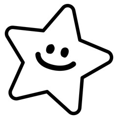 Illustration of happy star outline for colouring book, cartoon, character, mascot, comic, logo, icon, sign, symbol, tattoo, fabric print, decoration, cute patches, shirt print, art, painting, activity