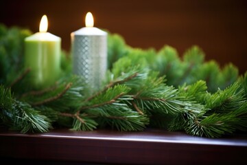 Canvas Print - close-up of fresh green pine branches on an altar