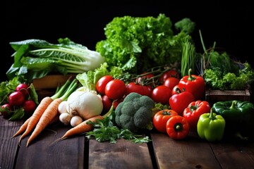 Wall Mural - fresh vegetable assortment on a rustic table