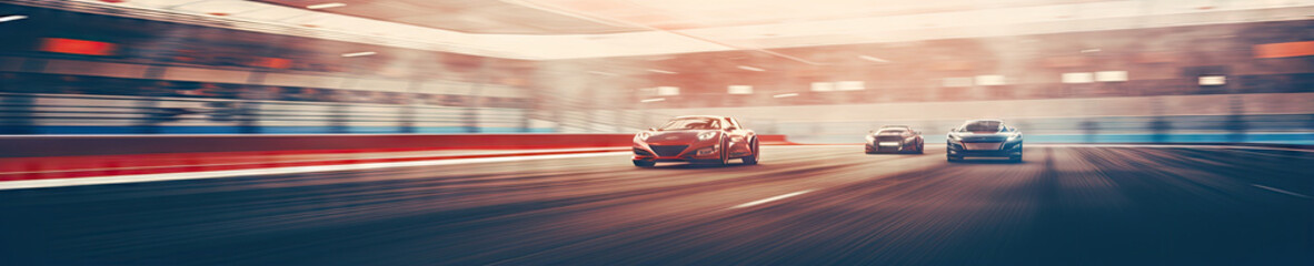 Wall Mural - Under the night sky, a sleek sports car speeds along a racetrack.