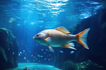 Wall Mural - a fish swimming alone in a large aquarium