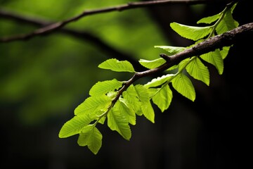 Wall Mural - green leaves sprouting from a tree branch