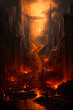 fantasy illustration of the entrance to the hell, inferno or purgatory with lost souls in the underworld