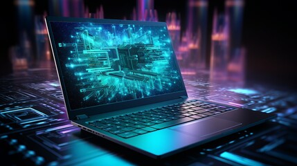 Wall Mural - laptop on modern technological background - innovative workspace concept