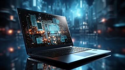 Wall Mural - laptop on modern technological background - innovative workspace concept