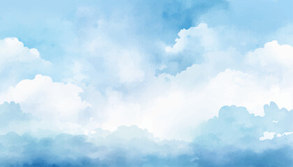 Abstract blue winter watercolor background. Sky pattern with snow. Light blue watercolour paper texture background