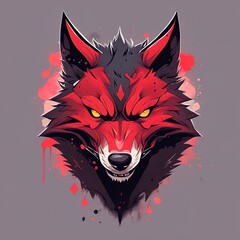 Sticker - vector illustration of a wolf with a red head vector illustration of a wolf with a red head wolf head with a red eyes