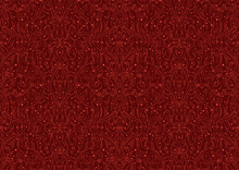 Hand-drawn Unique Abstract Symmetrical Seamless Ornament. Bright Red On A Deep Red Background. Paper Texture. Digital Artwork, A4. (pattern: P11-2b)