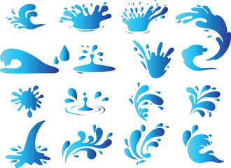 Water drops, black sea ocean waves stencil, Liquid elements, cry droplet icons, Ink, sauce, river isolated splashes in blue color on white background