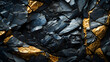 Textured of background of Gold ore in black stone layers close-up.