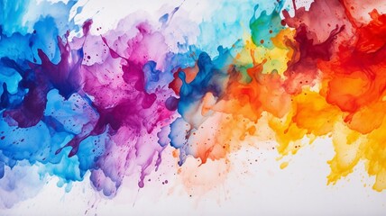 Fototapete - Vibrant Abstract Watercolor Paint Background, Colorful Splatters