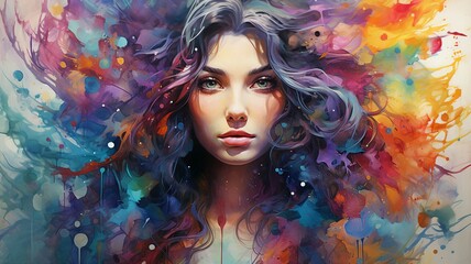 Fototapete - portrait of a woman watercolor background