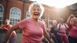 Generative AI image of a extremally long shot of a old women enjoying a joyful dance
