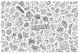 Fototapeta Kosmos - Cartoon Berry fruits objects and symbols doodle set