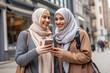 Asian Muslim girls taking a selfie Outdoor environment Ai generated