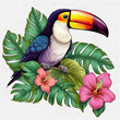 toucan with hibiscus and leaves Generative AI