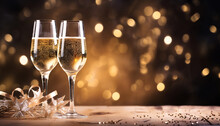 Glasses Of Champagne On New Year Or Christmas Background