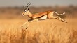  a gazelle leaping in the air in a field of tall grass.  generative ai