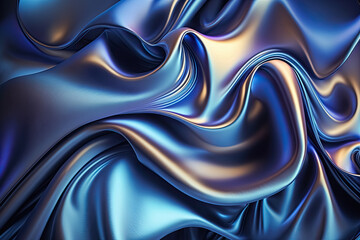 Wall Mural - Blue abstract shiny plastic silk or satin wavy background.