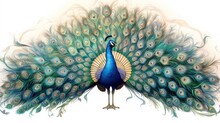  A Peacock With Feathers Spread Out And Spread Out Its Tail.  Generative Ai