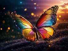 Butterfly In The Night, Fantasy Butterfly, Gorgeous Rainbow Colors