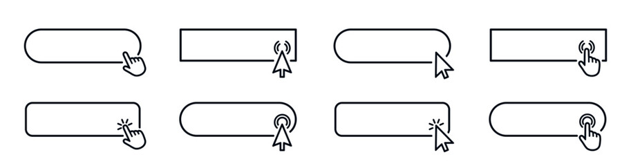 Wall Mural - click cursor set button with hand pointer and arrow clicking. click here computer mouse cursor web b